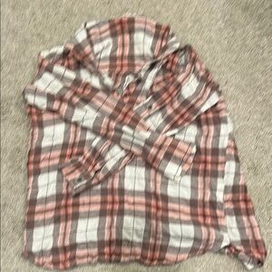 Plaid Button-Up Shirt in Red and Gray